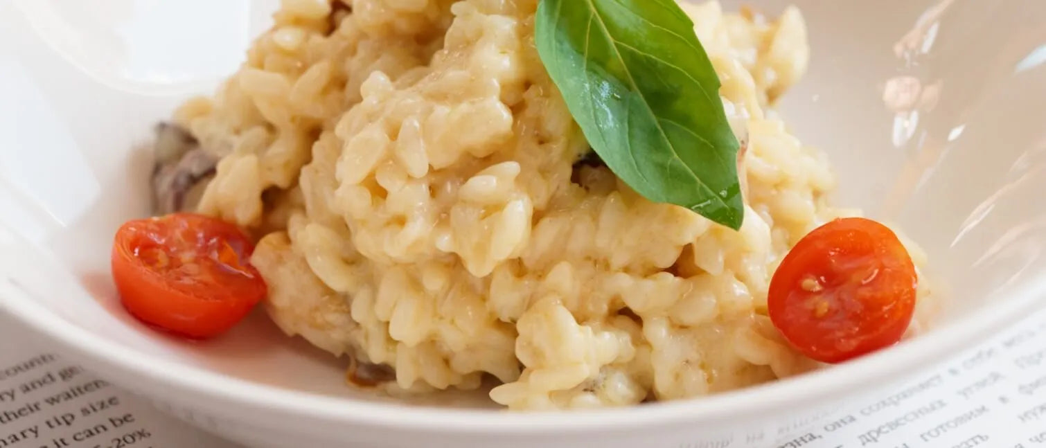 Risoto de queijo brie com pera e tomates confitados